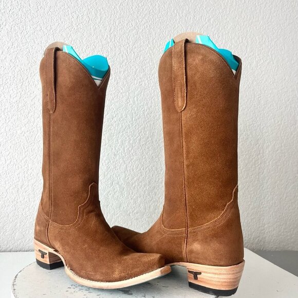 Lane EMMA JANE Womens Cowboy Boots 7 Toffee Suede Western Cowgirl Mid Calf Tall - Picture 1 of 12